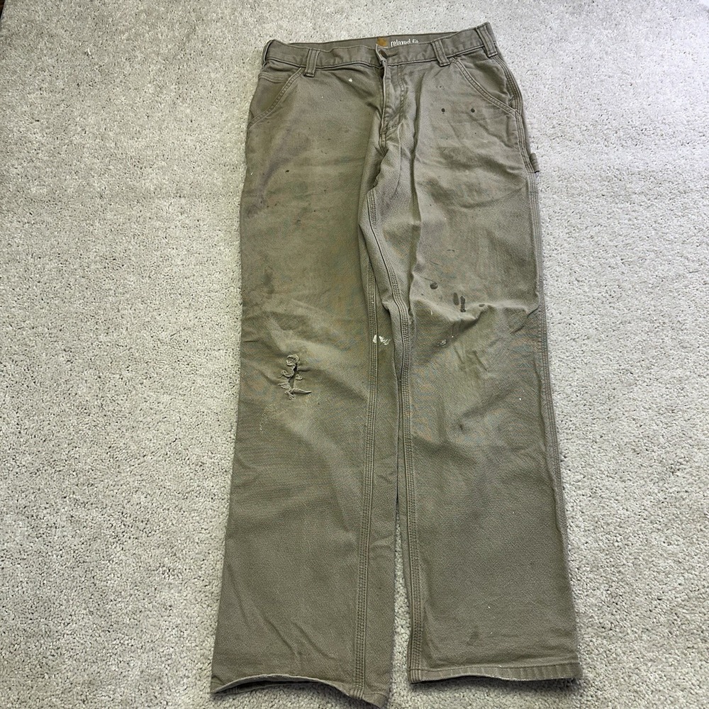 Carhartt Pants Mens 31x30 Beige Relaxed Fit Pockets Workwear Paint Thrashed - Picture 3 of 8